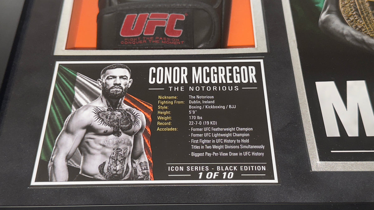 Conor McGregor Signed UFC Glove Shadow Box COA Icon Black 1/10 Custom Art
