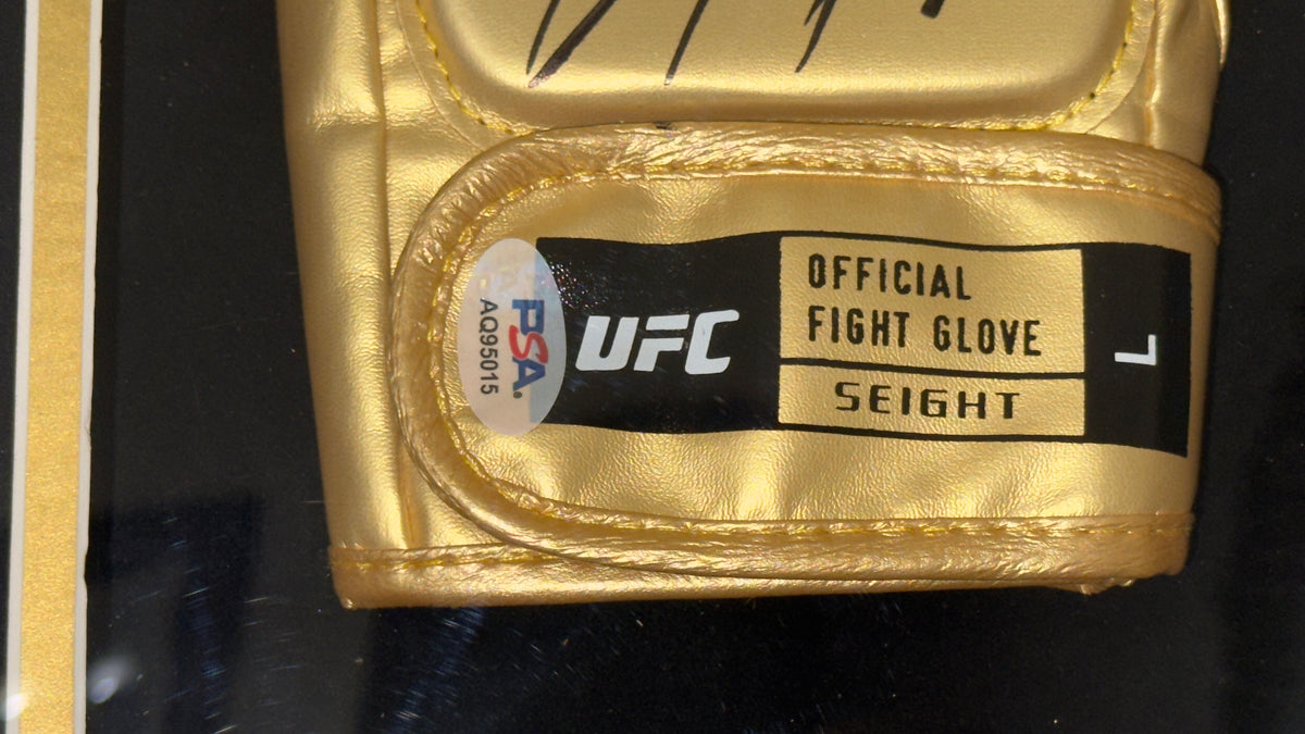 Conor McGregor x Max Holloway Dual-Signed Gold UFC Glove Shadow Box – PSA Authenticated