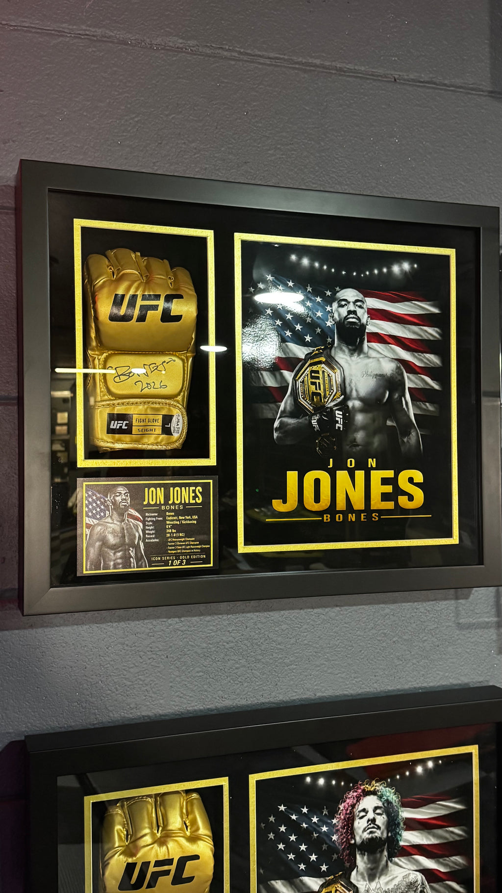 Jon Jones Signed Gold UFC Glove Shadow Box Autograph JSA COA Limited Edition