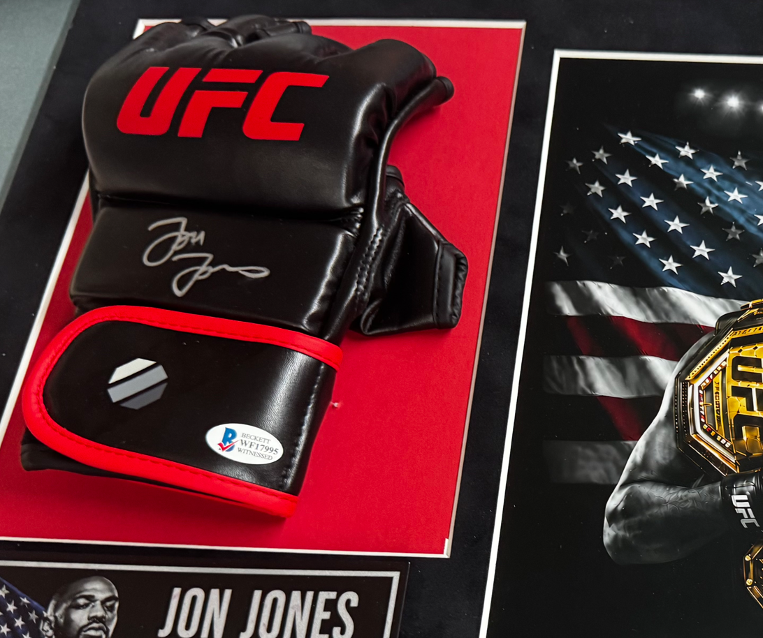 Jon Jones Signed Black UFC Glove Shadow Box Autograph Beckett COA Limited Ed.