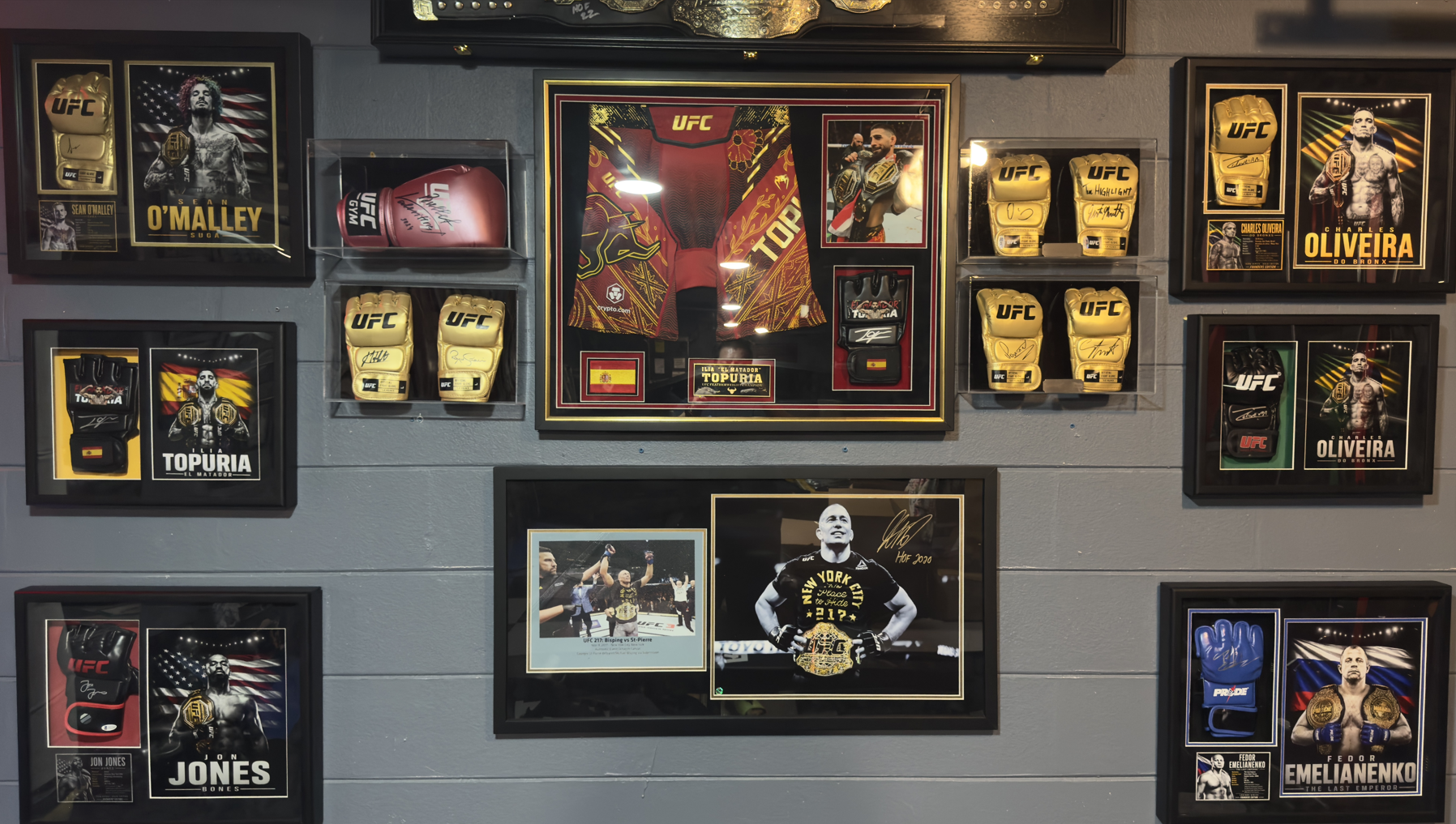 Charles Oliveira Signed Gold UFC Glove Shadow Box | Icon Gold