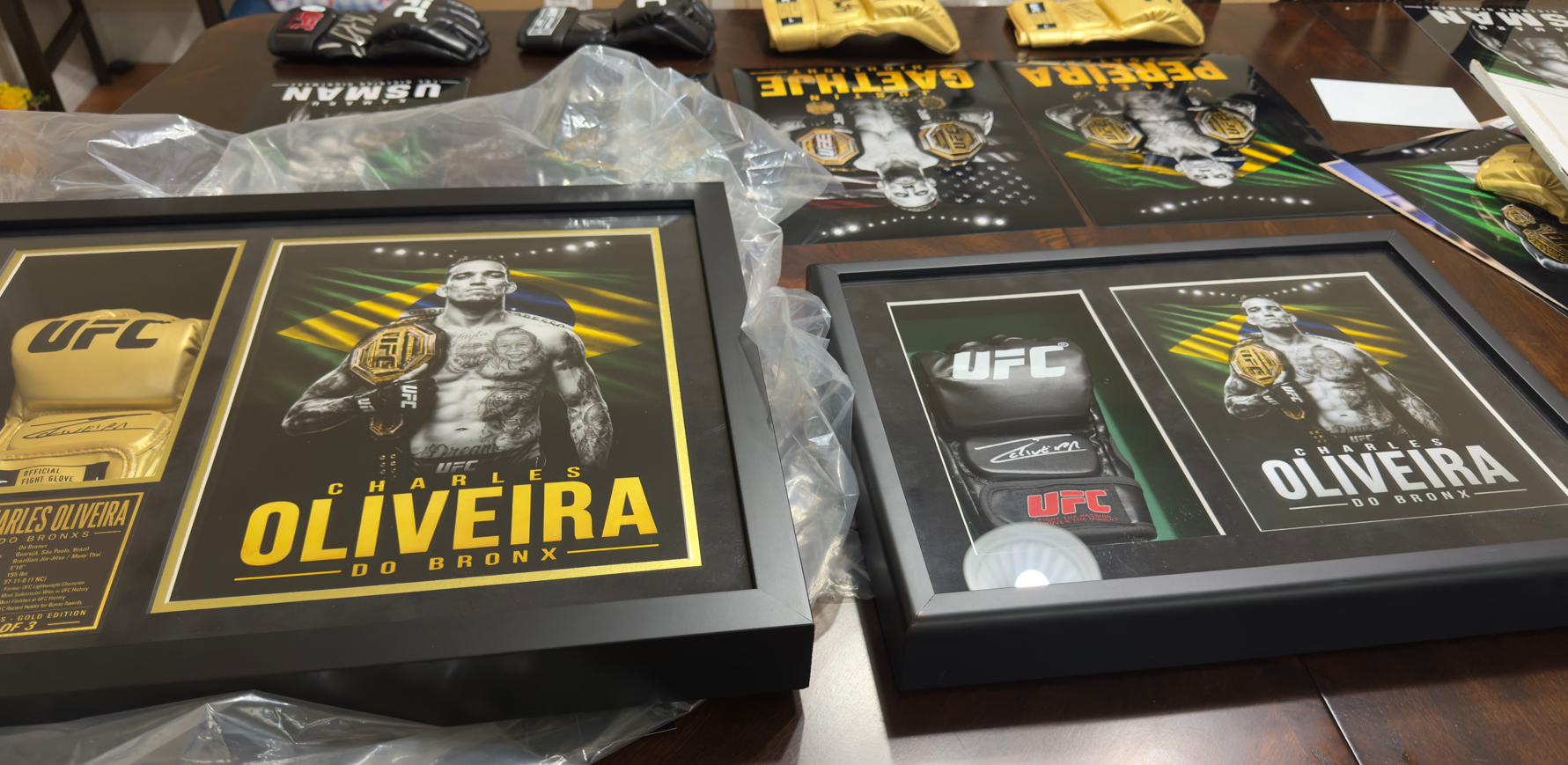 Charles Oliveira Signed Gold UFC Glove Shadow Box | Icon Gold