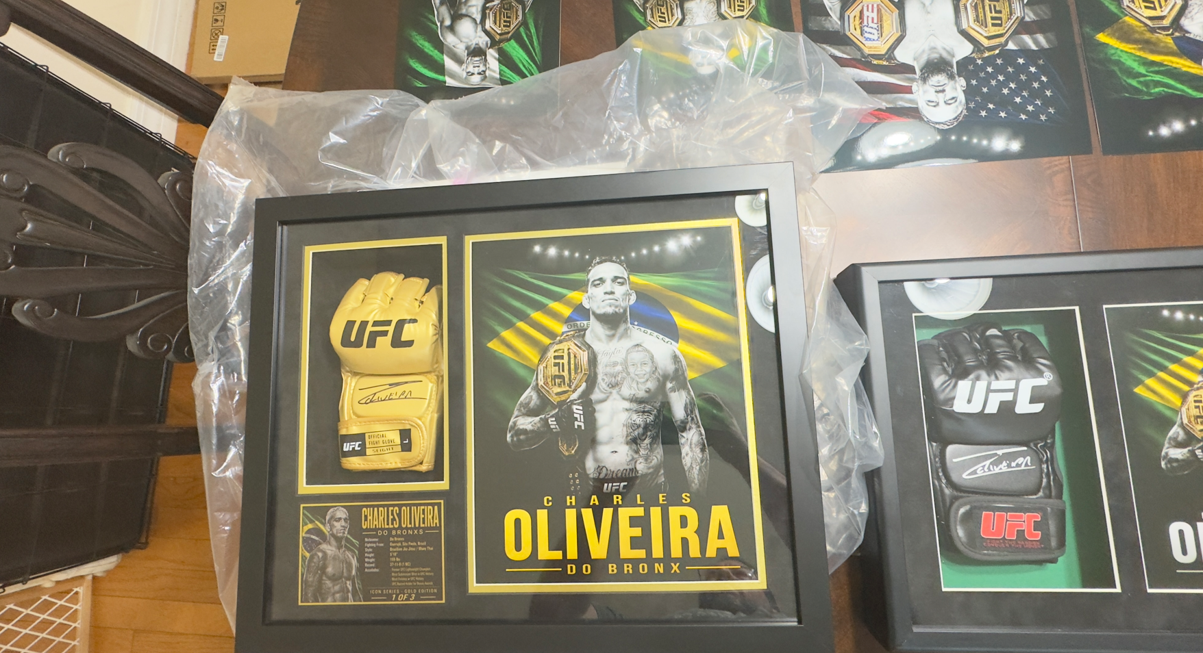 Charles Oliveira Signed Gold UFC Glove Shadow Box | Icon Gold